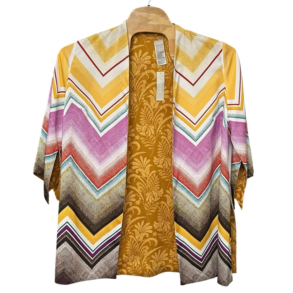 Chicos Reversible Kimono Boho Shadows Topper Jacket Size 3 16/18 Duster Open NWT